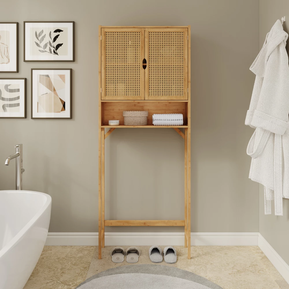Wasmachinekast Eloa Bamboe 66 x 168 cm met planken Vicco