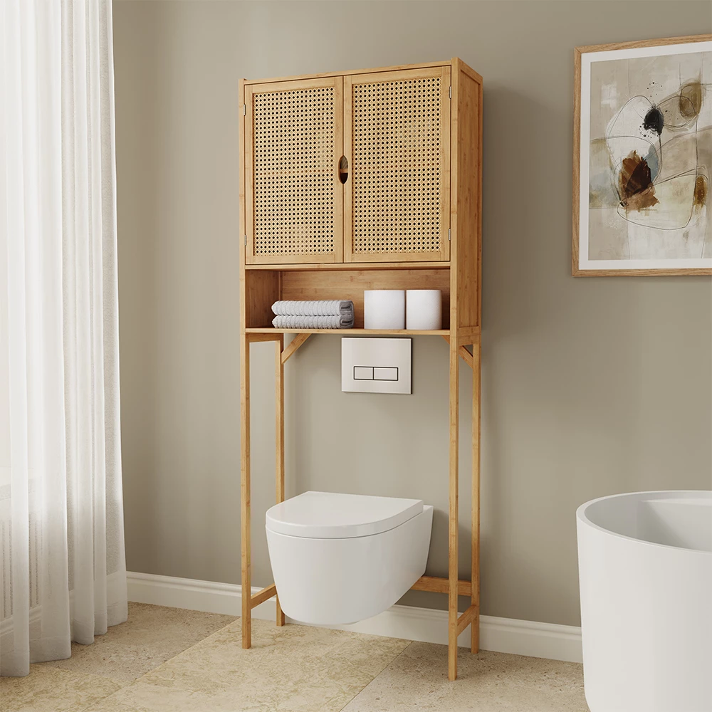 Wasmachinekast Eloa Bamboe 66 x 168 cm met planken Vicco