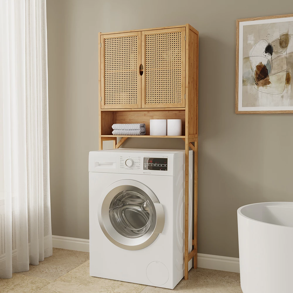 Wasmachinekast in Bamboe shown in ambient setting with decoration