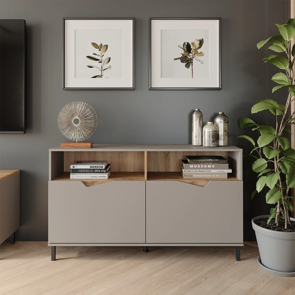 Kommode in Greige/Artisan auf weißem Hintergrund