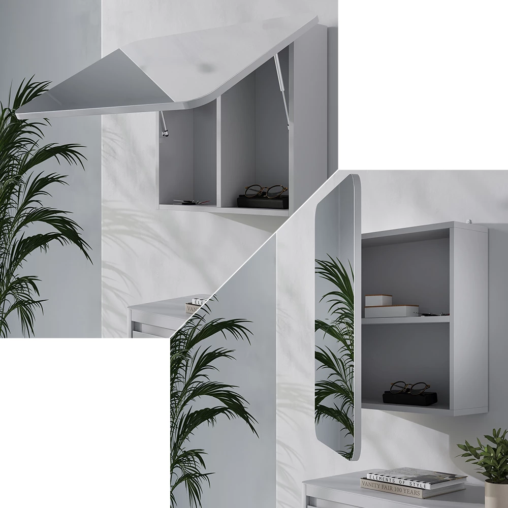 Specchio contenitore bagno Zino Bianco 70 x 50 cm con ripiani Vicco