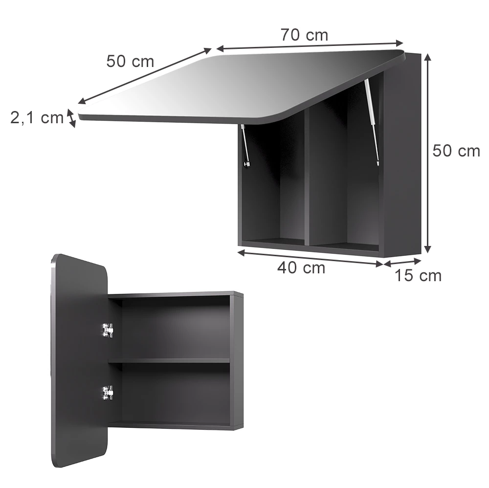 Badkamerspiegelkast in Antraciet on white background with visible dimensions