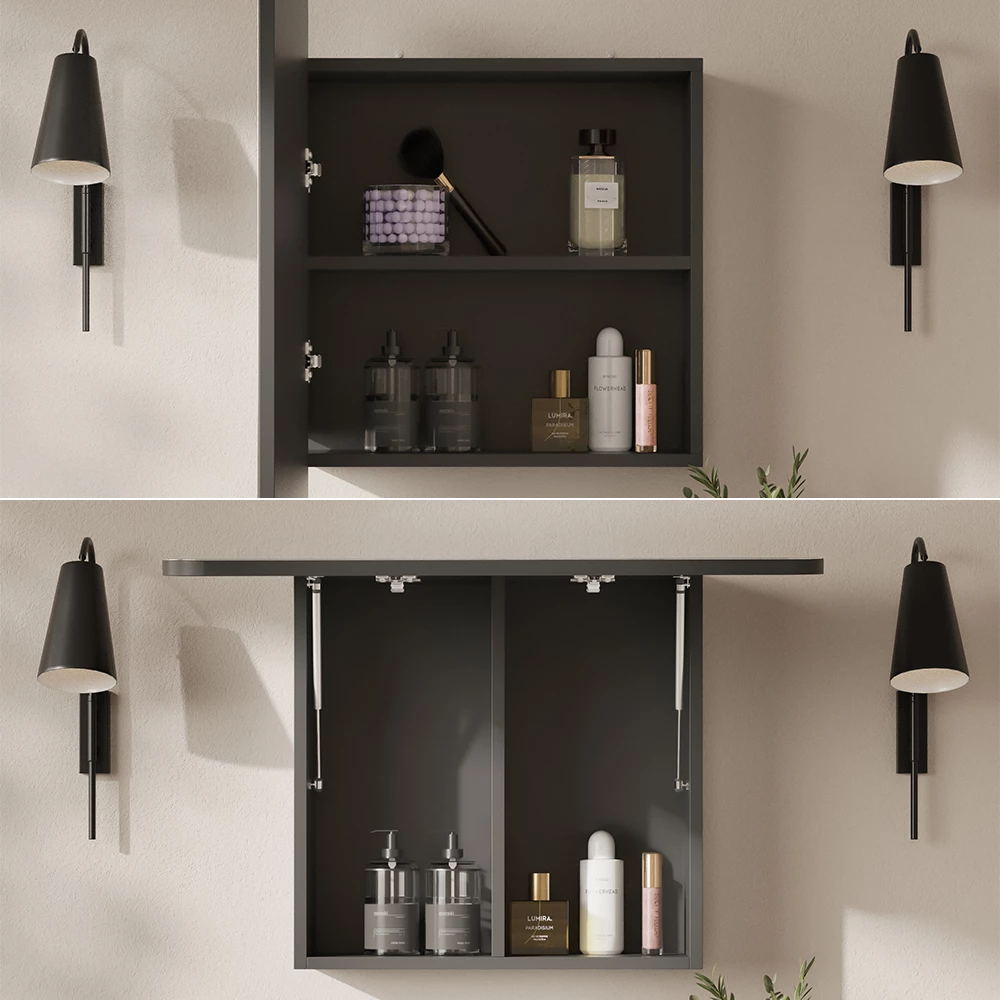 Close-up of Badkamerspiegelkast in Antraciet, showing design and surface details