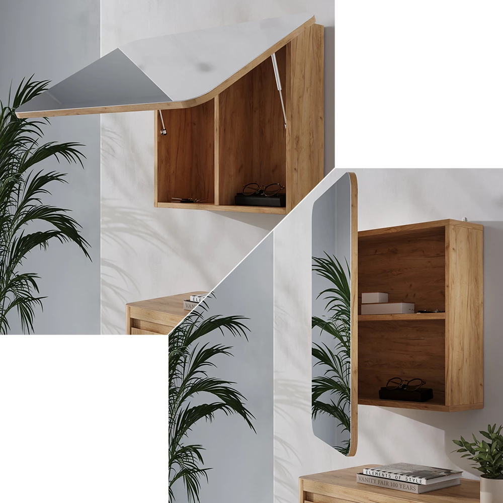 Badspiegelschrank Zino Goldkraft Eiche 70 x 50 cm mit Regalen Vicco