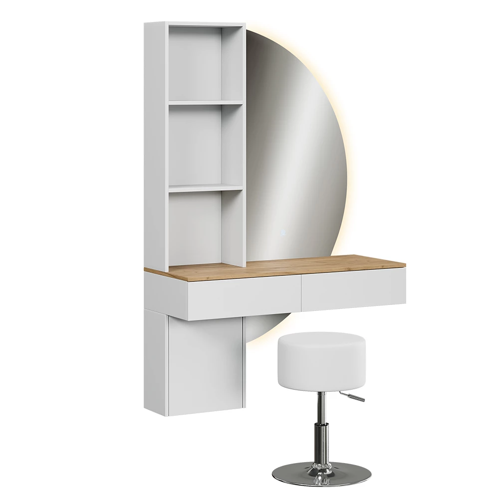 Schminktisch in Weiß/Eiche auf weißem Hintergrund