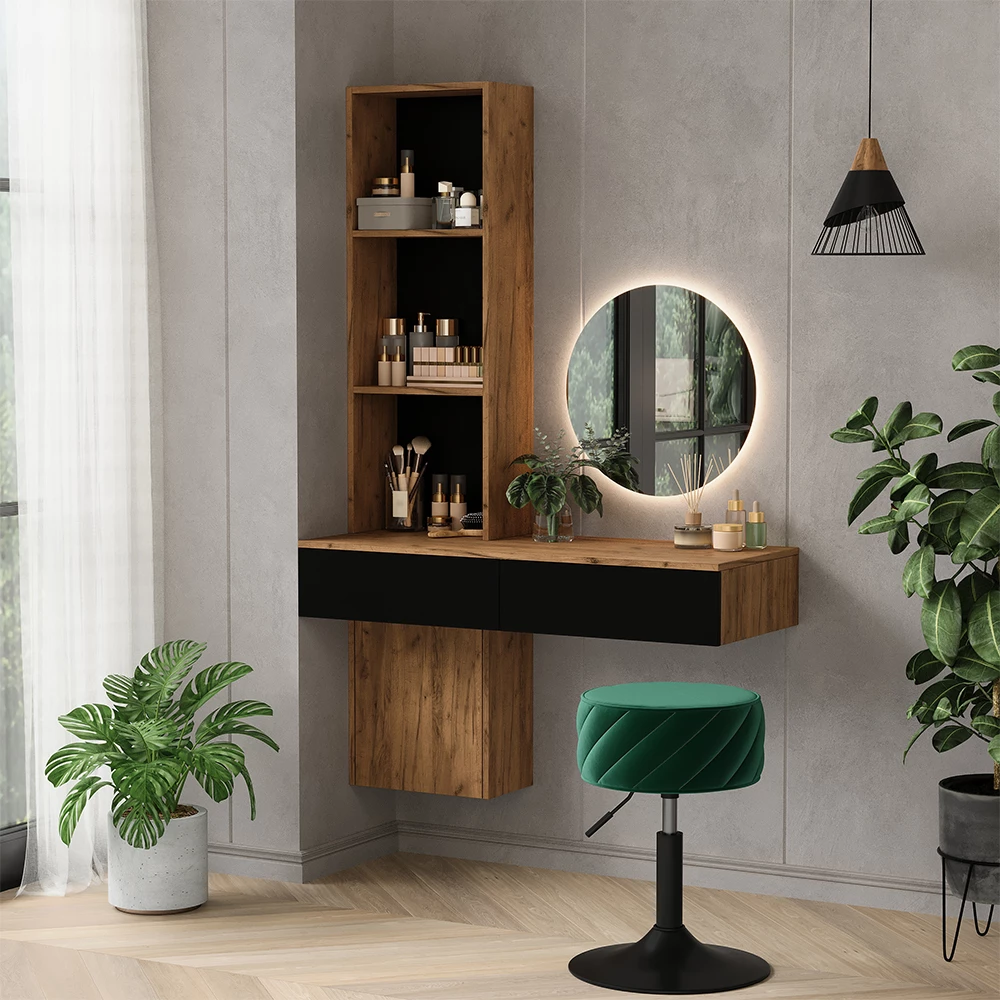 Schminktisch Melora Eiche/Schwarz 100 cm Vicco