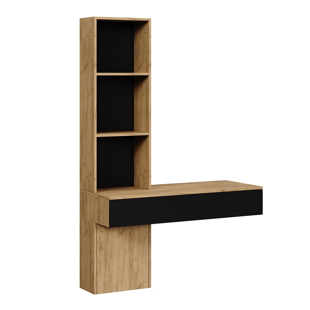 Schminktisch in Eiche/Schwarz auf weißem Hintergrund