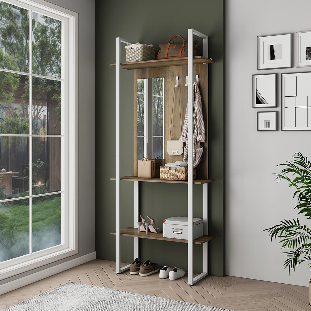 Garderobe in Eiche rustikal auf weißem Hintergrund