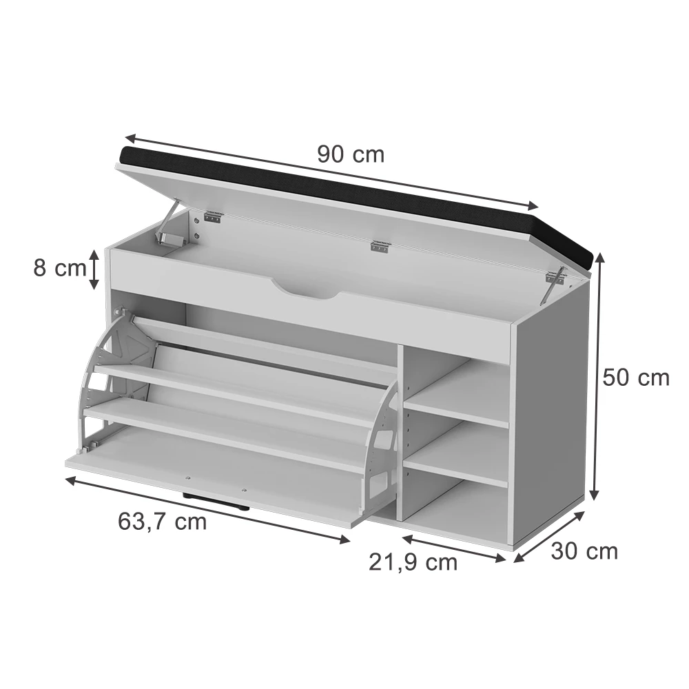 Schuhbank in Weiß/Schwarz auf weißem Hintergrund