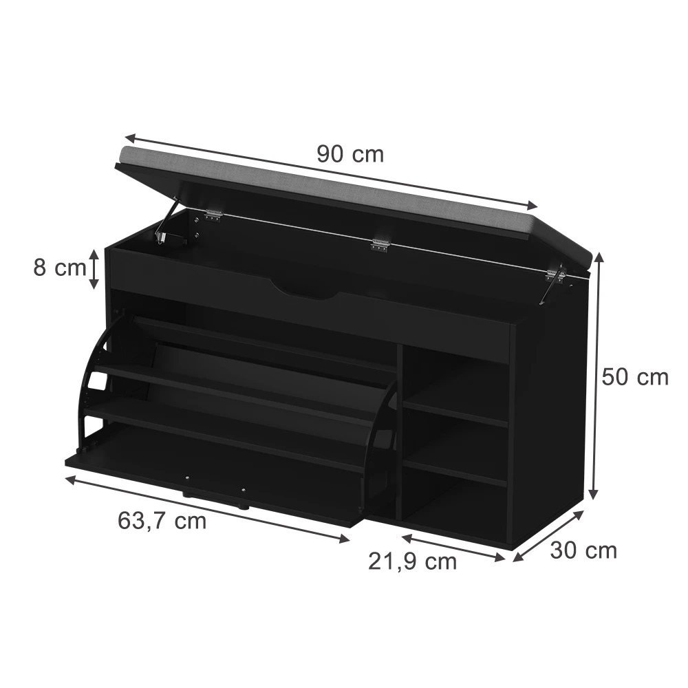 Schuhbank in Schwarz/Grau auf weißem Hintergrund