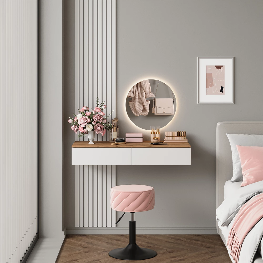 Schminktisch in Weiß, dargestellt im Ambiente mit Dekoration