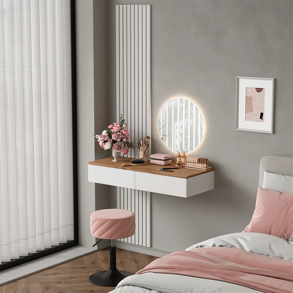 Schminktisch Melina Weiß/Eiche 100 cm mit 2 Schubladen Vicco