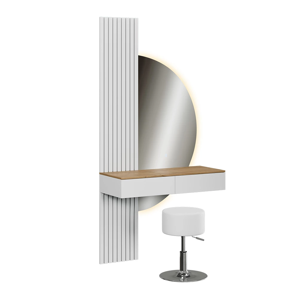 Schminktisch in Weiß/Eiche auf weißem Hintergrund