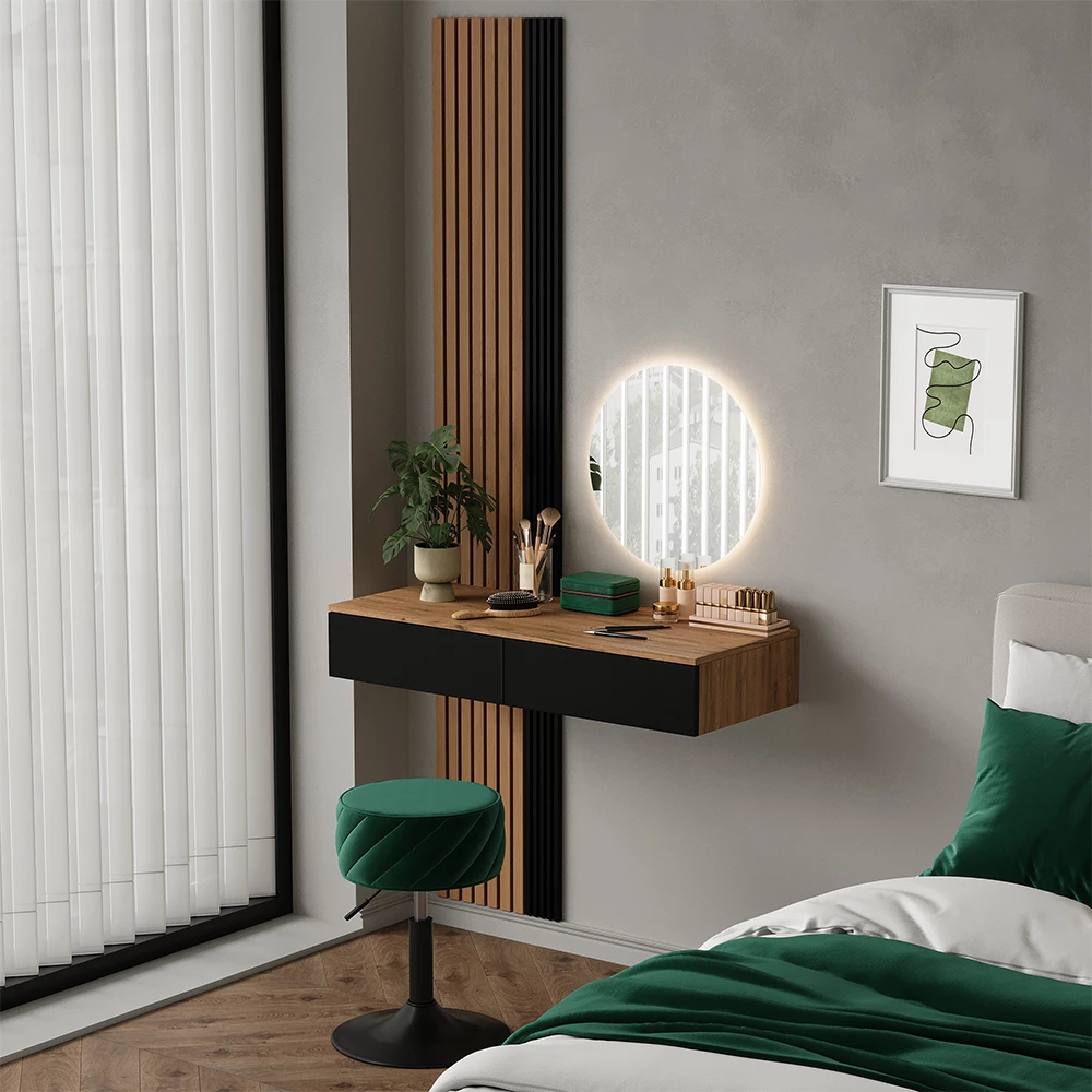 Schminktisch Melina Eiche/Schwarz 100 cm mit 2 Schubladen Vicco