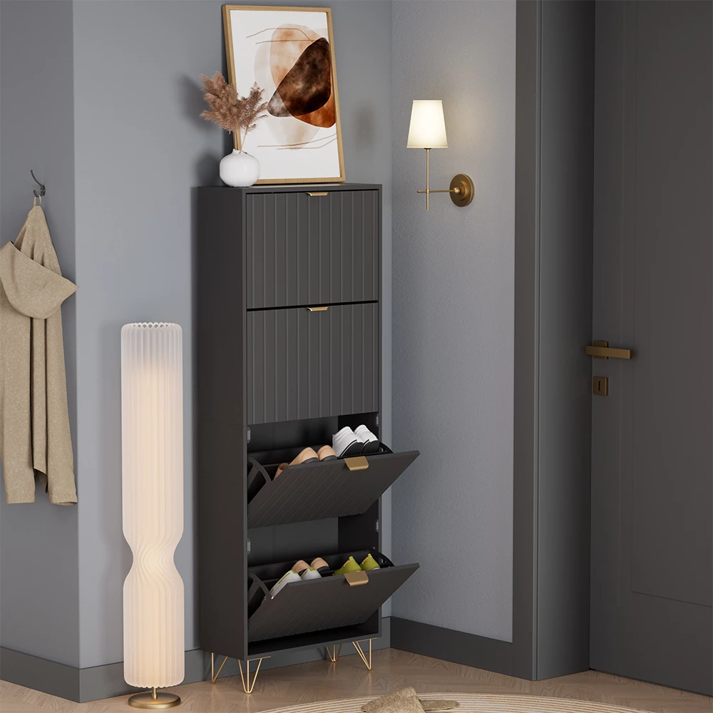 Schoenenkast Helge Zwart 60 x 166.7 cm 4 compartimenten Vicco