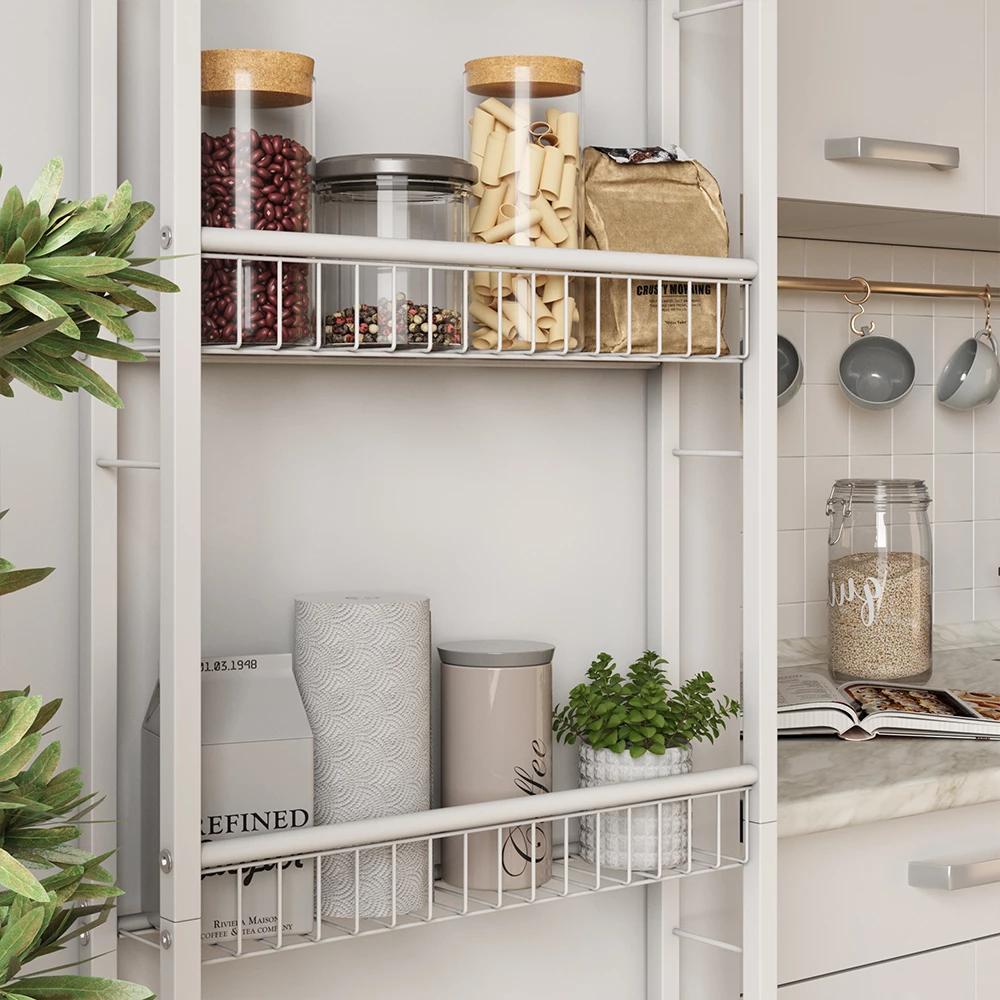 Nahaufnahme von Leiterregal in Weiß, zeigt Textur/Details