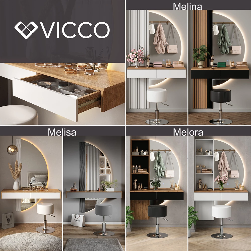 Kaptafel Melora Wit/eiken 100 cm met LED-spiegel Vicco