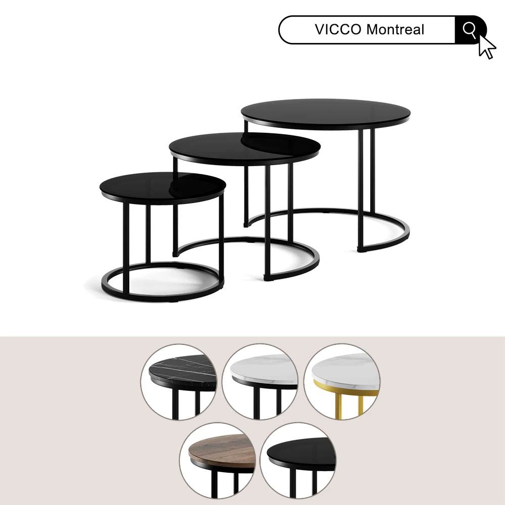 Komplet klubskih mizic Montreal Črni marmor 55 x 55 cm 3 deli Vicco