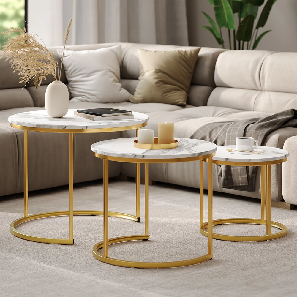 Set masuta de cafea Montreal Alb/Auriu 55 x 55 cm 3 părți Vicco