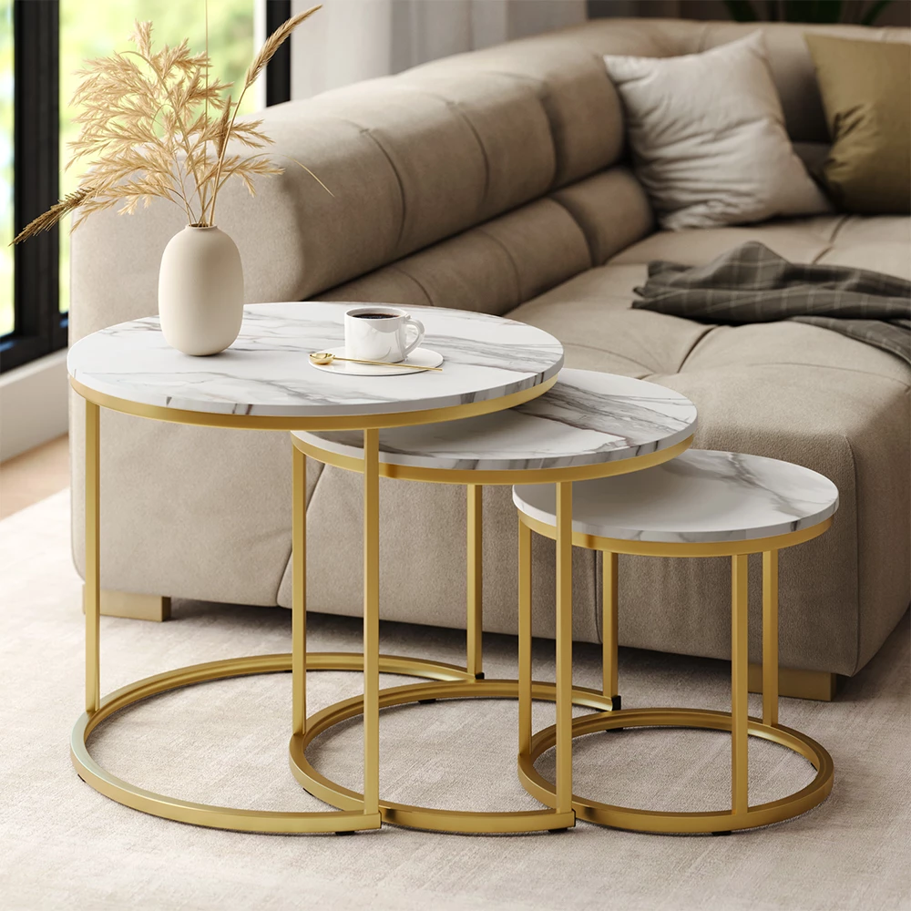 Couchtisch-Set Montreal Weiß/Gold 55 x 55 cm 3 Teile Vicco № 30123