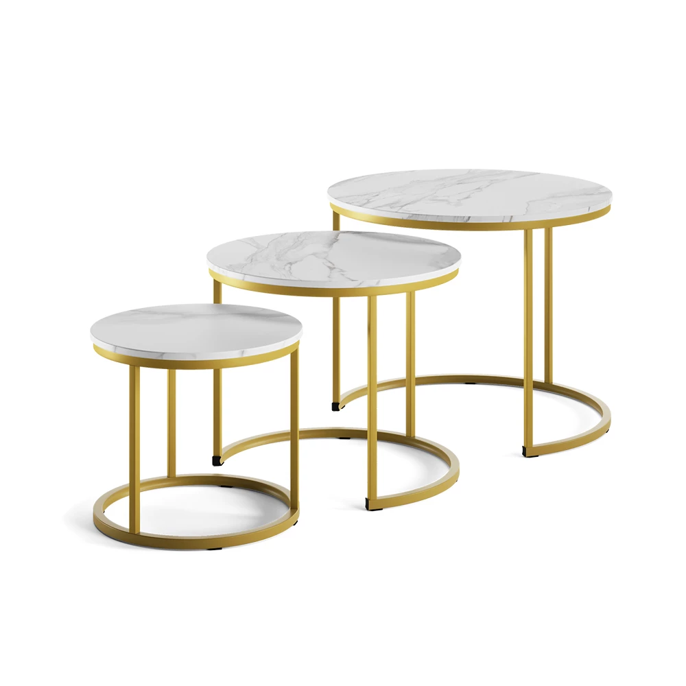 Set masuta de cafea Montreal Alb/Auriu 55 x 55 cm 3 părți Vicco