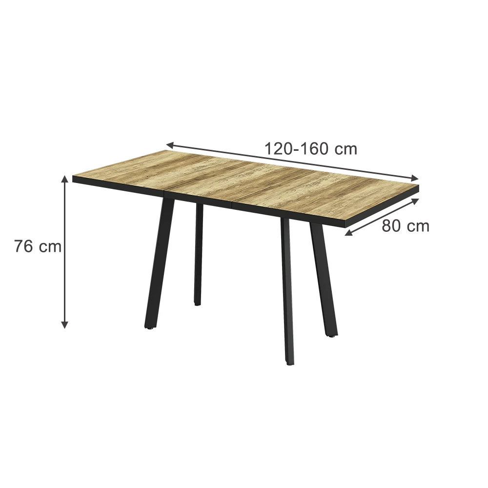 Mesa de comedor en Roble rústico/negro sobre fondo blanco