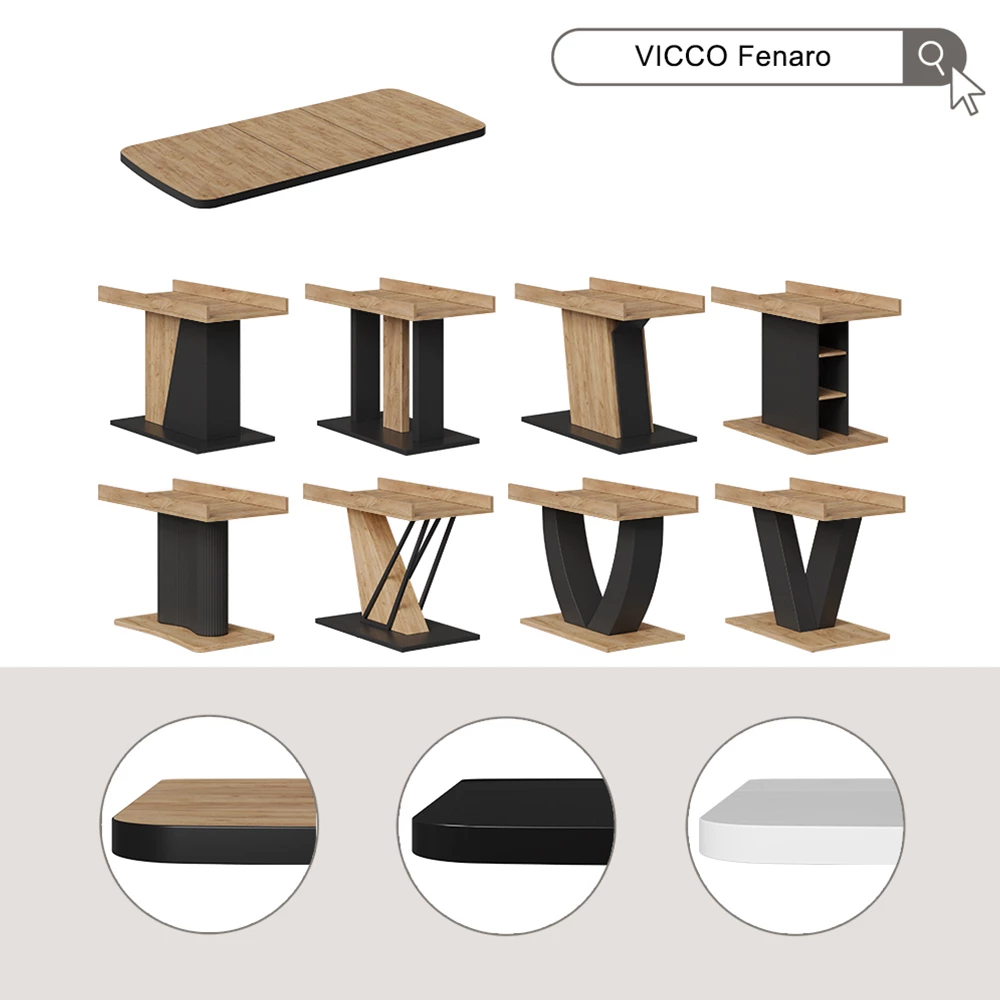 Table Salle à Manger Extensible Fenaro Vicco - Noir/chêne, 120 à 160 Cm