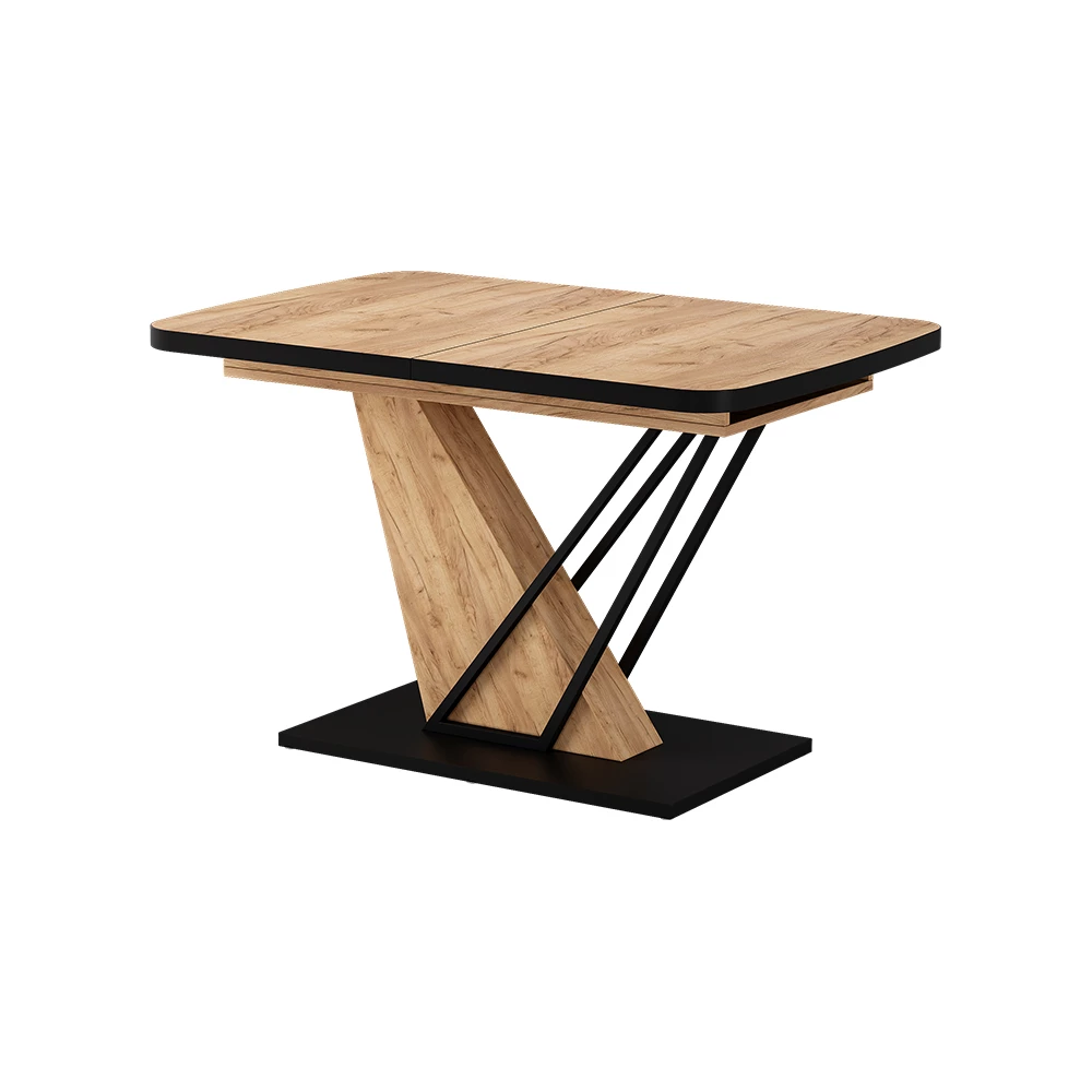 Esstisch in Schwarz/Eiche auf weißem Hintergrund