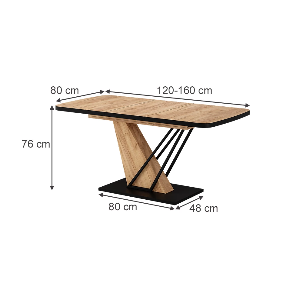 Esstisch in Schwarz/Eiche auf weißem Hintergrund