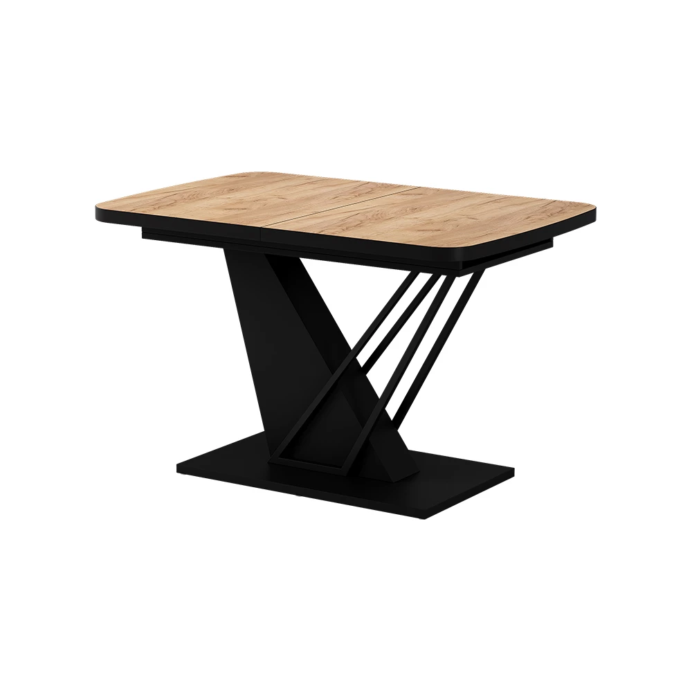 Esstisch in Goldkraft Eiche/Schwarz auf weißem Hintergrund