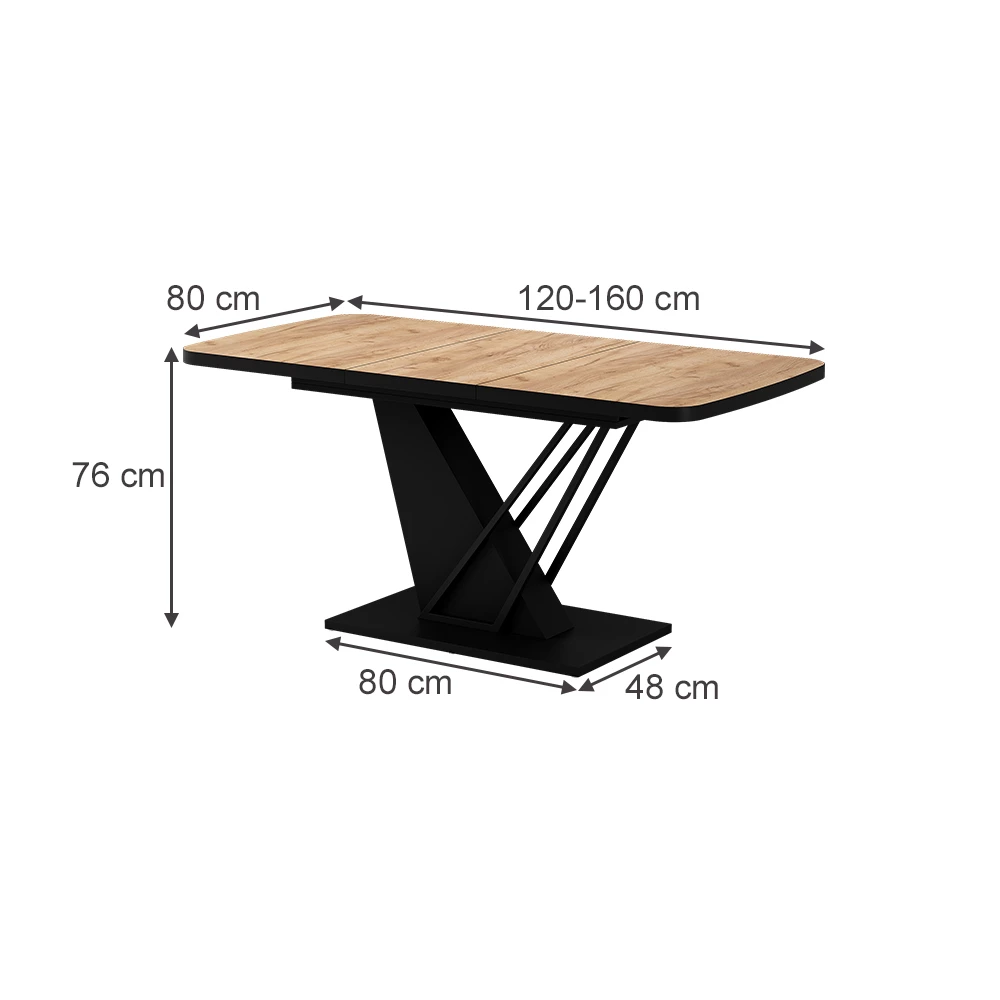 Esstisch in Goldkraft Eiche/Schwarz auf weißem Hintergrund