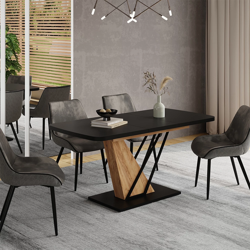 Esstisch in Schwarz/Goldkraft Eiche auf weißem Hintergrund