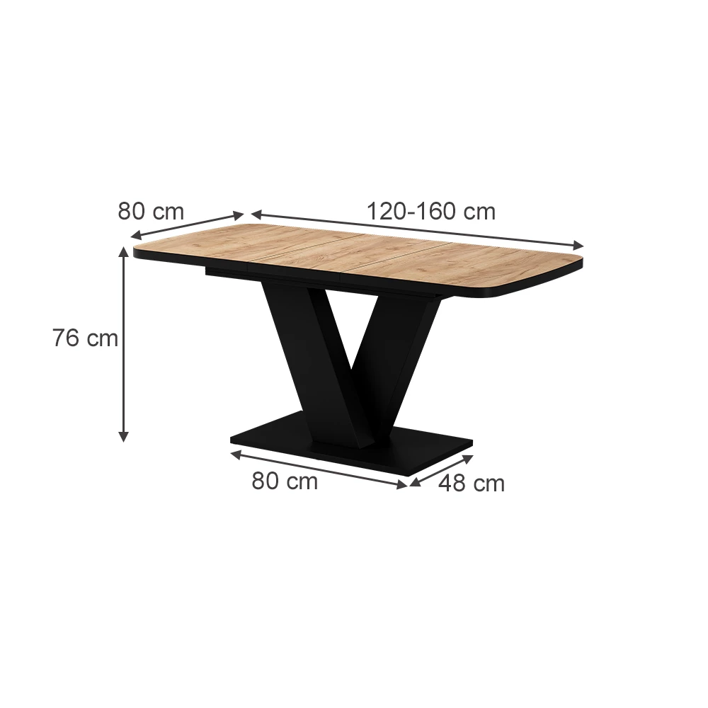 Dining table in Goldkraft oak/black on white background