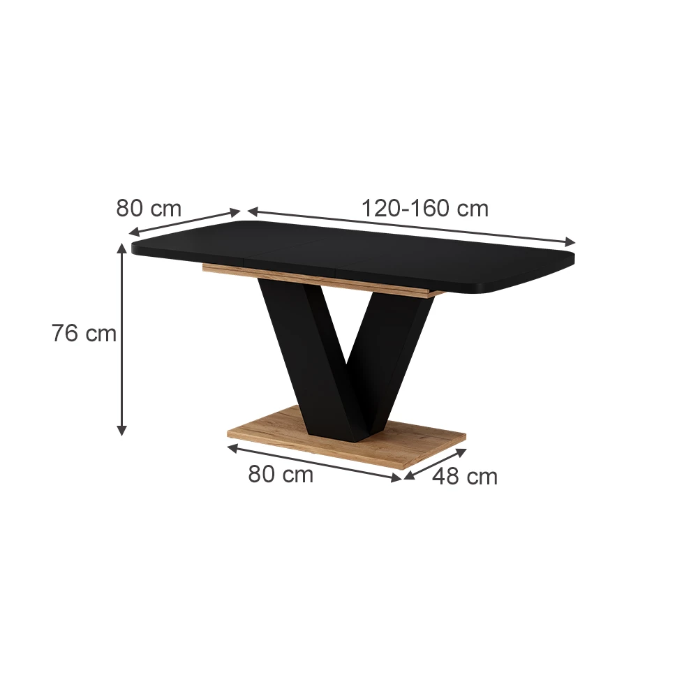 Dining table in Black/gold oak on white background