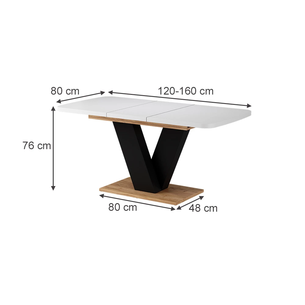 Dining table in White/golden oak on white background