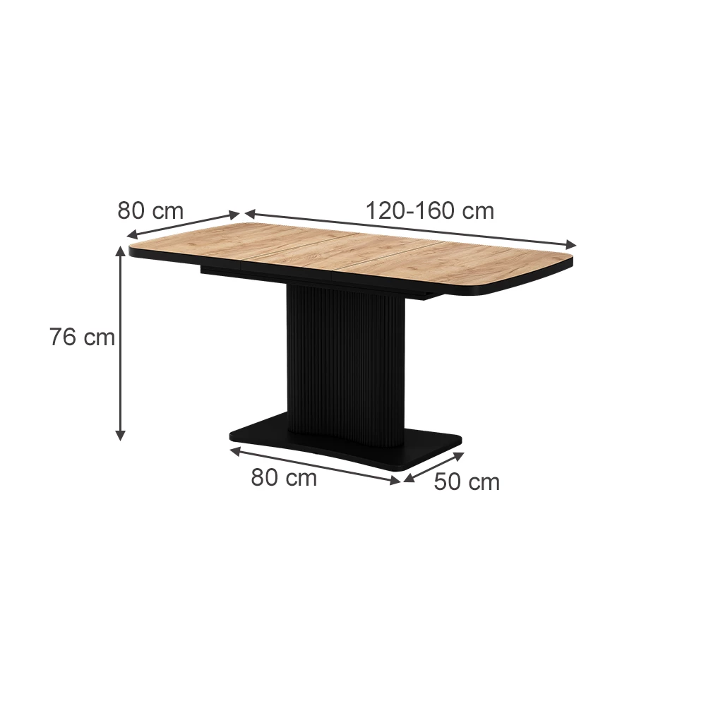 Dining table in Goldkraft oak/black on white background