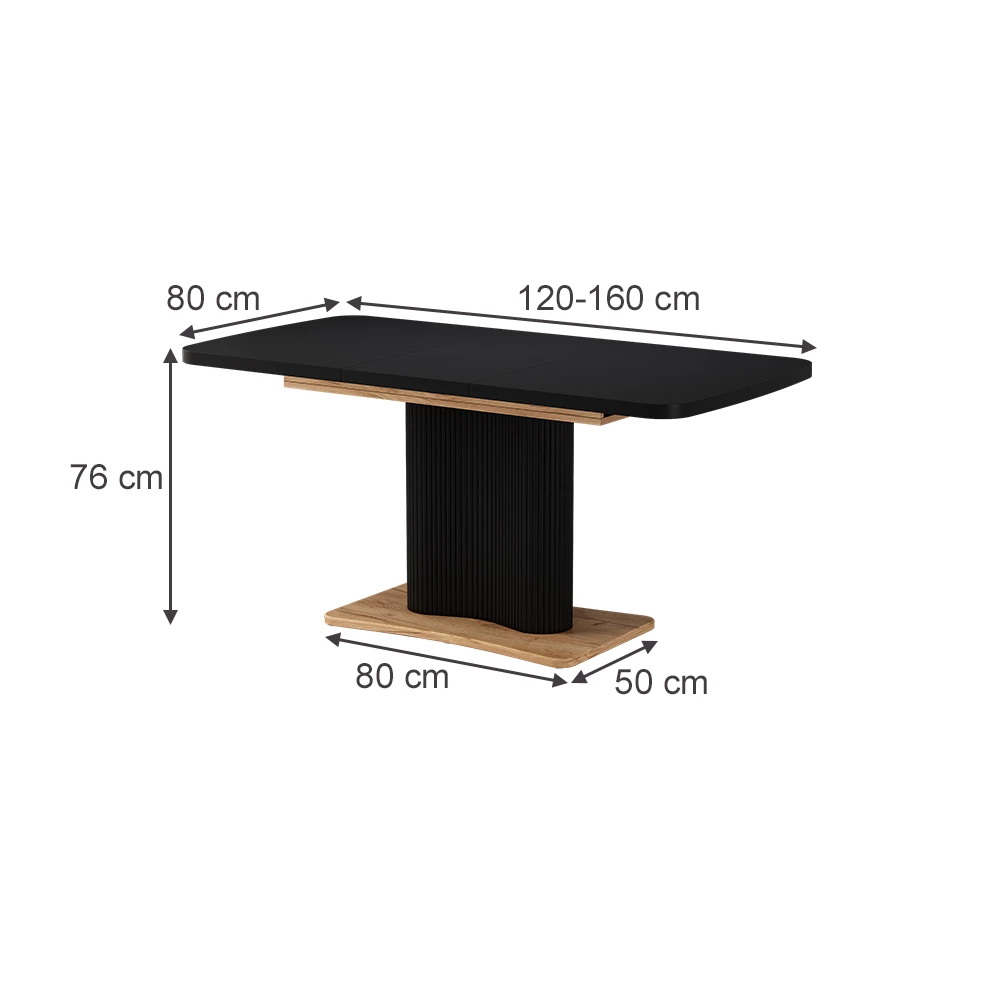 Dining table in Black/gold oak on white background