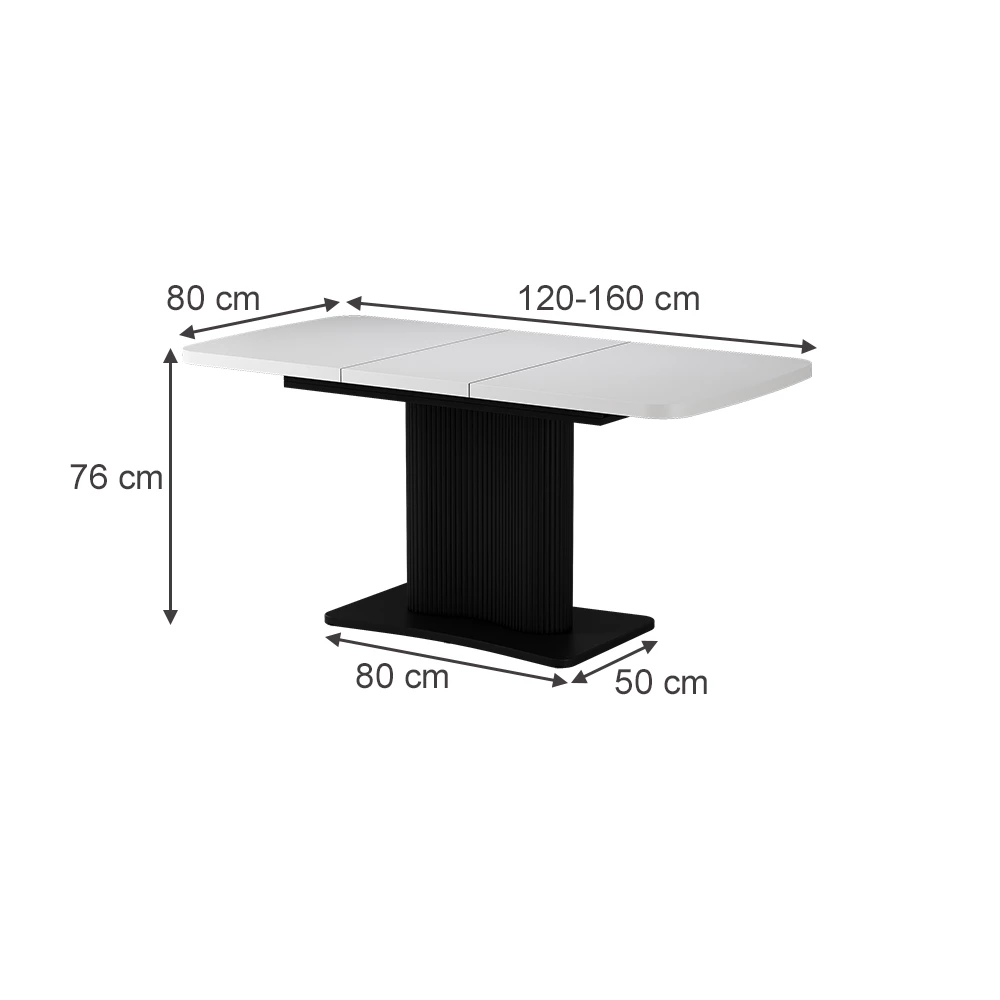 Dining table in White/black on white background