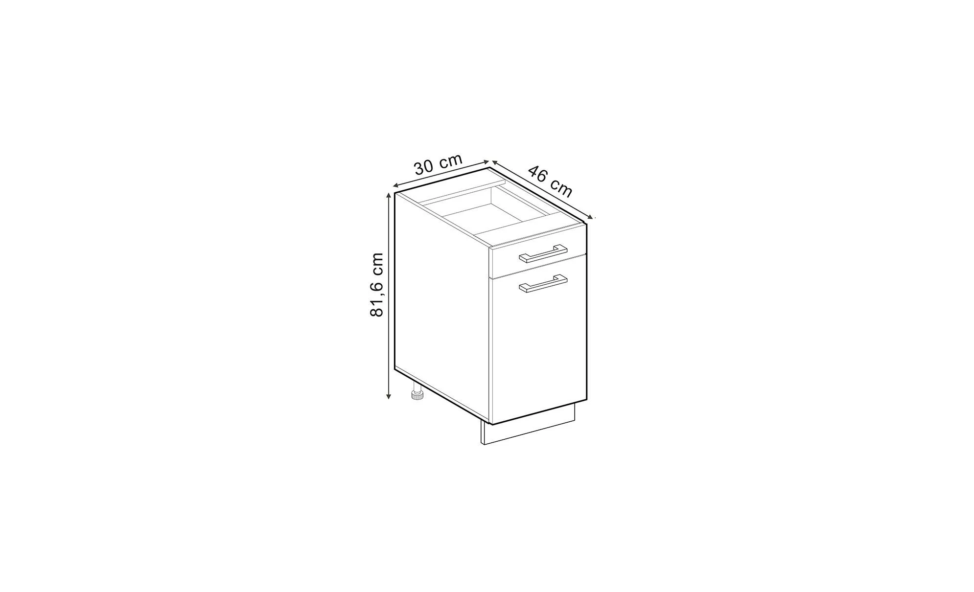 Apotheekkast in Antraciet landhuis on white background with visible dimensions