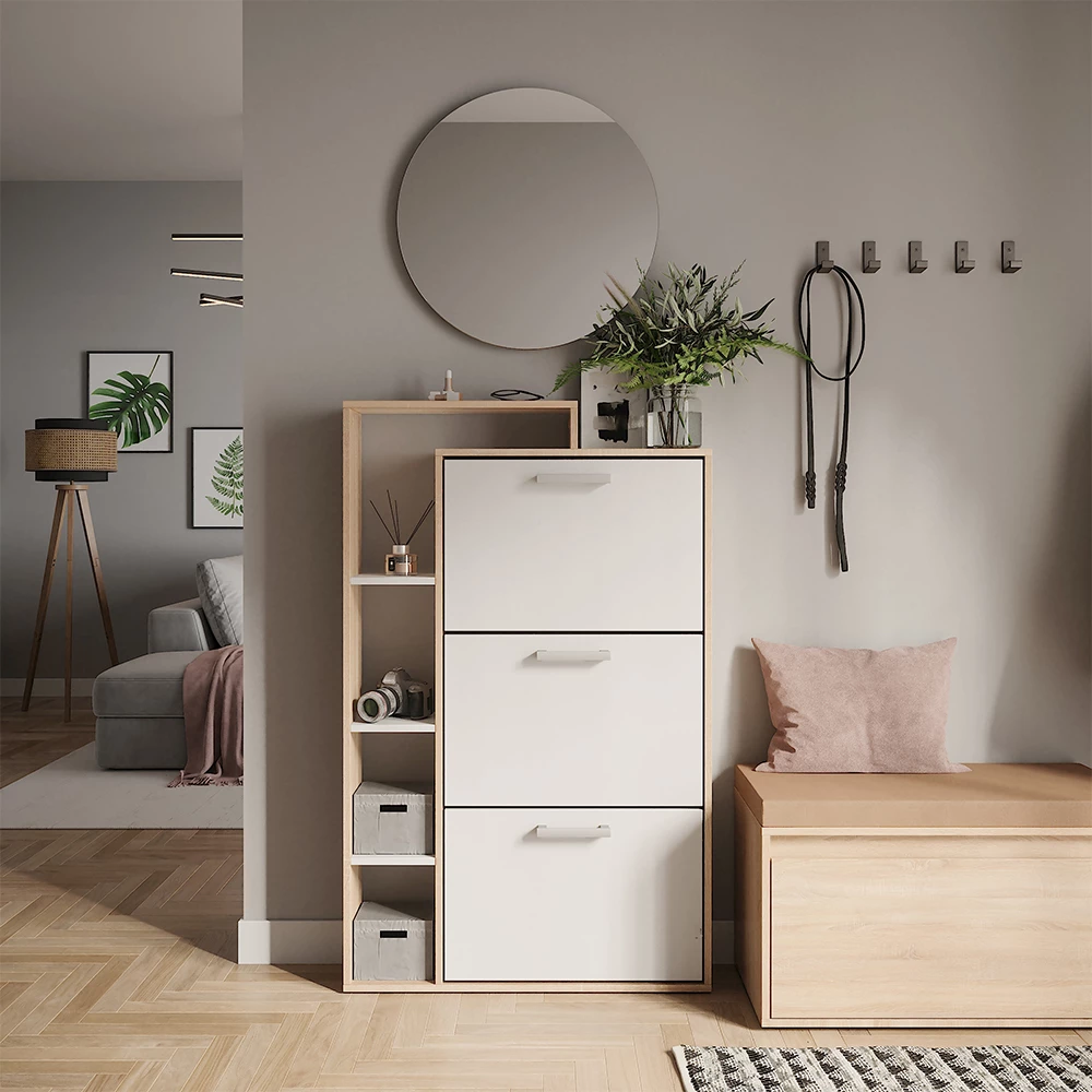 Skotipper i farven Hvid/Sonoma, vist i et miljø med dekoration