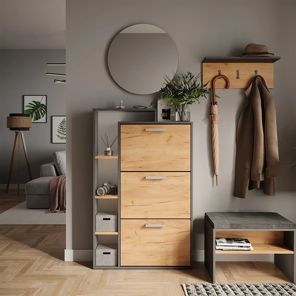 Skotipper i farven Guld power eg/antracit, vist i et miljø med dekoration