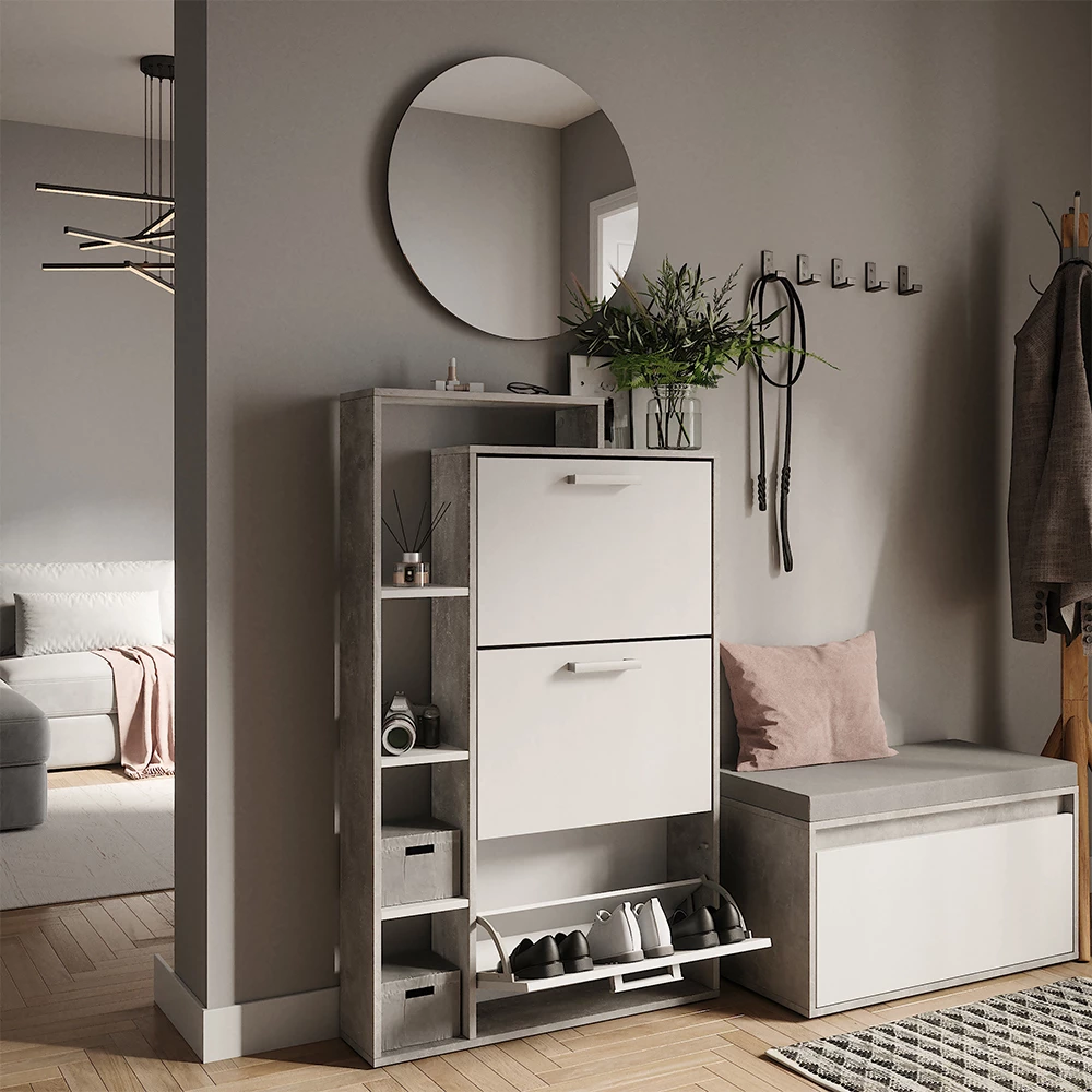 Skotipper Orlando Hvid/beton 80 x 128.3 cm med 3 hængslede rum Vicco