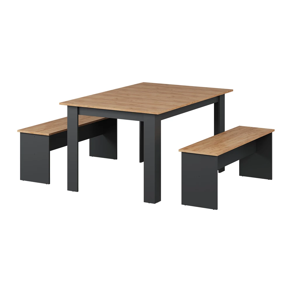 Dining table set in Anthracite on white background