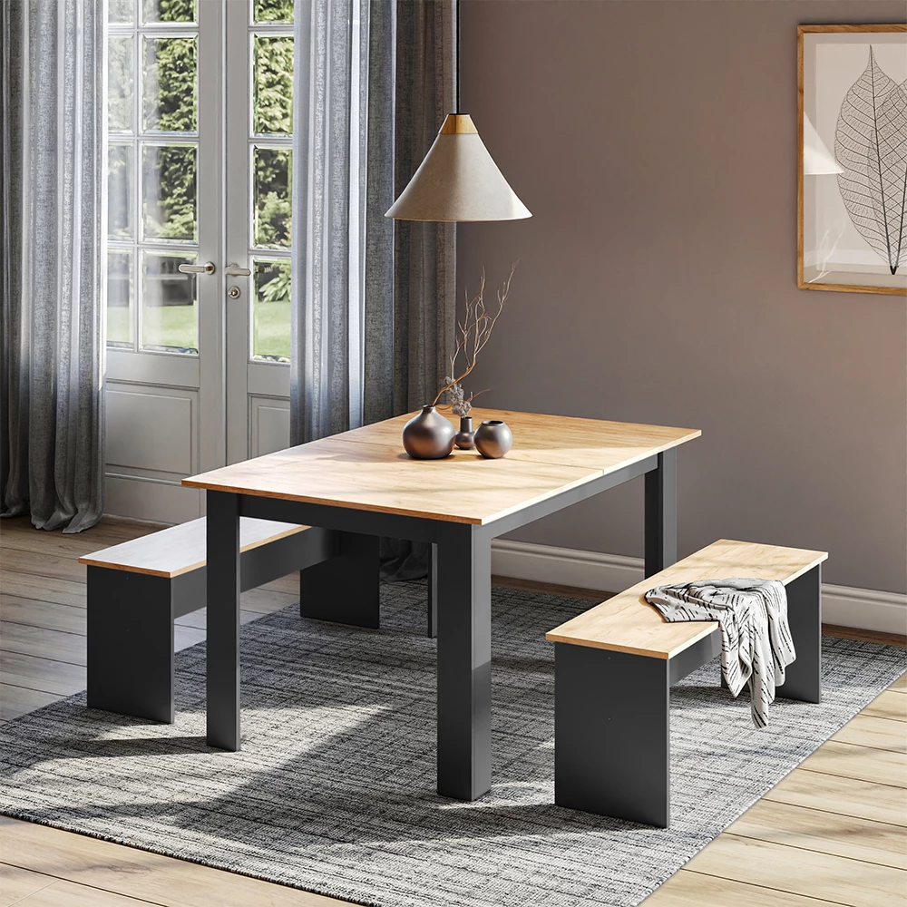 Dining table set in Anthracite shown in ambient setting with decoration