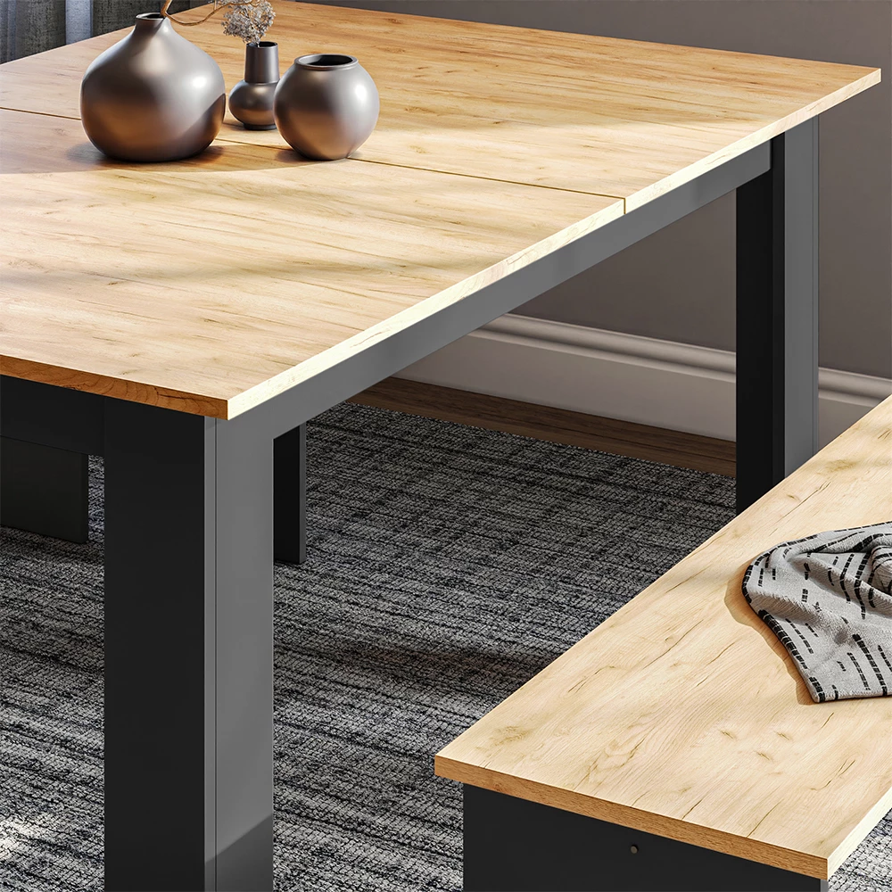 Close-up of Dining table set in Anthracite, showing texture/details