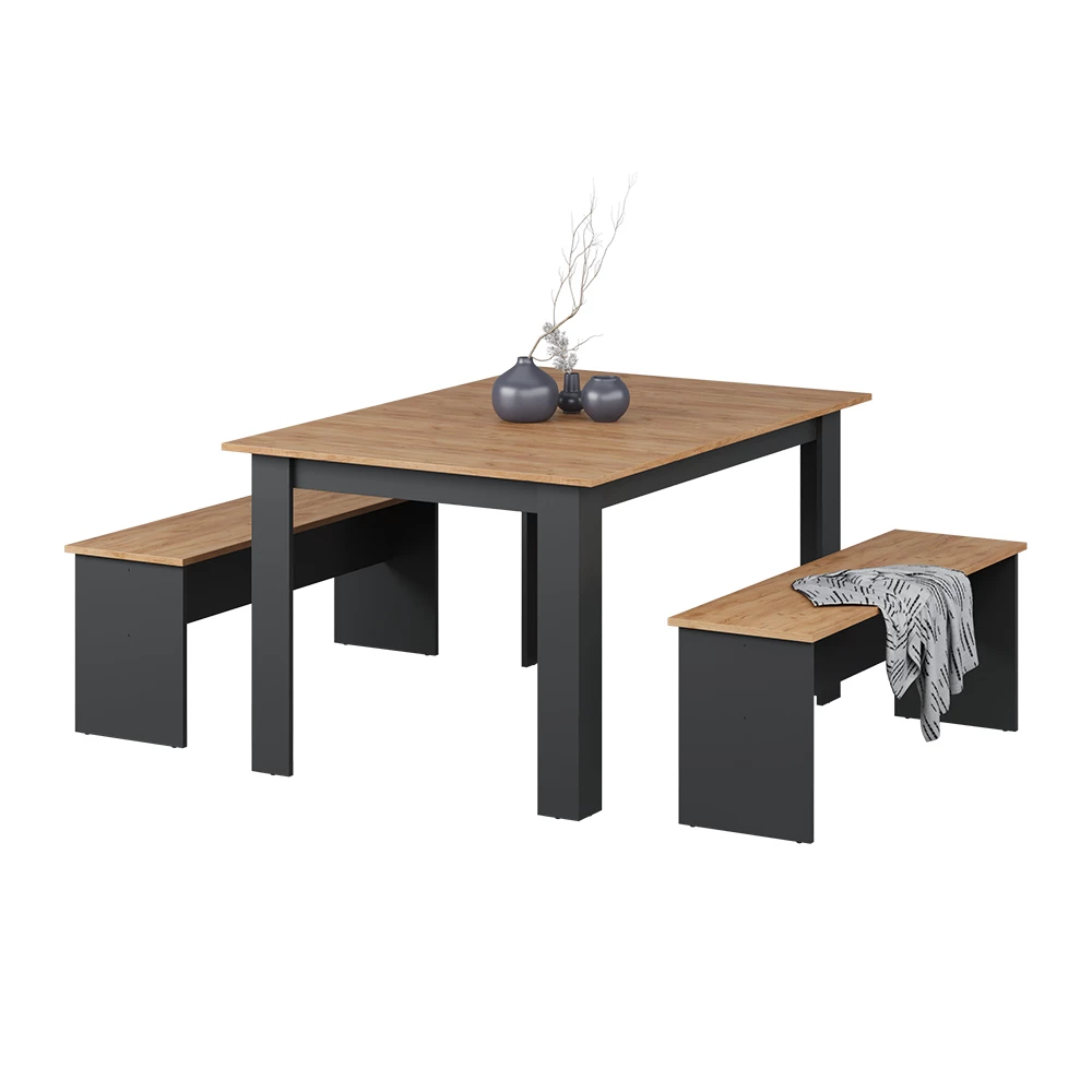 Dining table set in Anthracite on white background with decorative elements