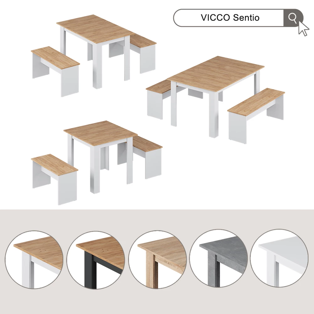 Dining table set Sentio Sonoma 137.6 x 92.8 cm with 2 benches Vicco