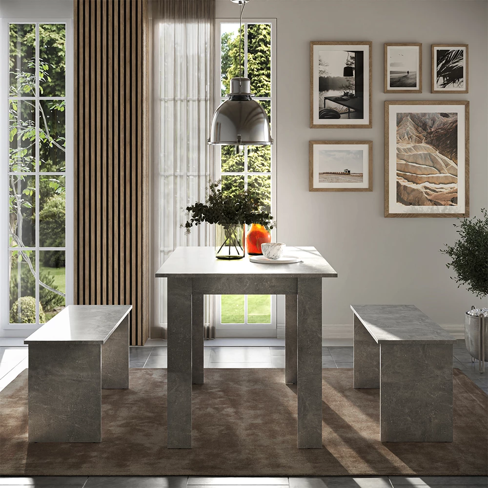 Dining table set Sentio Concrete 112 x 73.6 cm with 2 benches Vicco