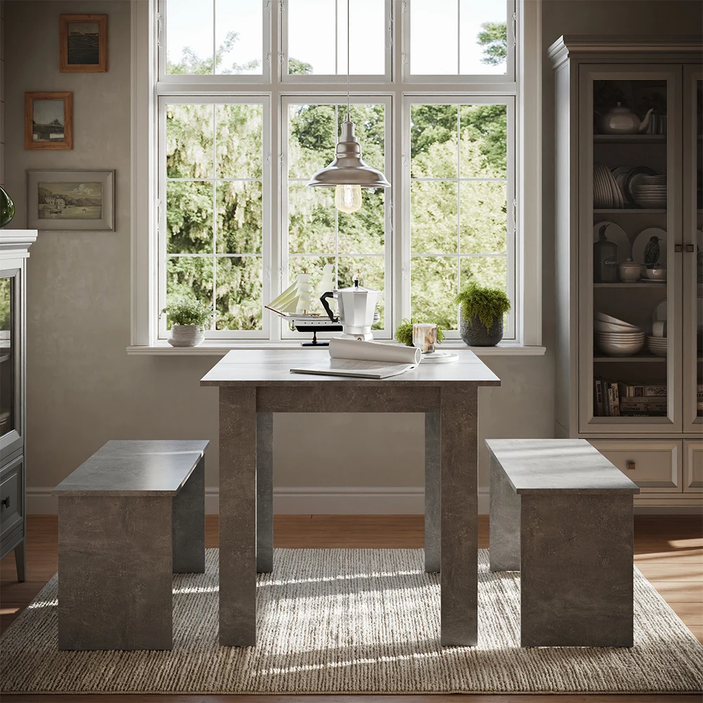 Súprava jedálenského stola Sentio betón 80 x 80 cm s 2 lavičkami Vicco