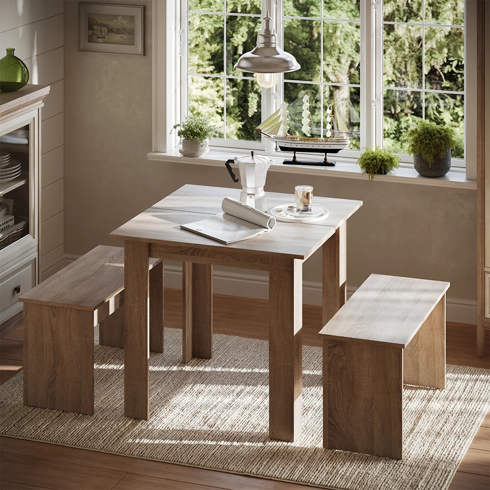 Dining table set in Sonoma shown in ambient setting with decoration